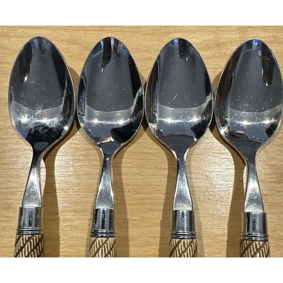 Mikasa Thailand MIS33 Flatware Soup Spoon Set Of 4 Brown Tan Swirled Stripes - Picture 3 of 4